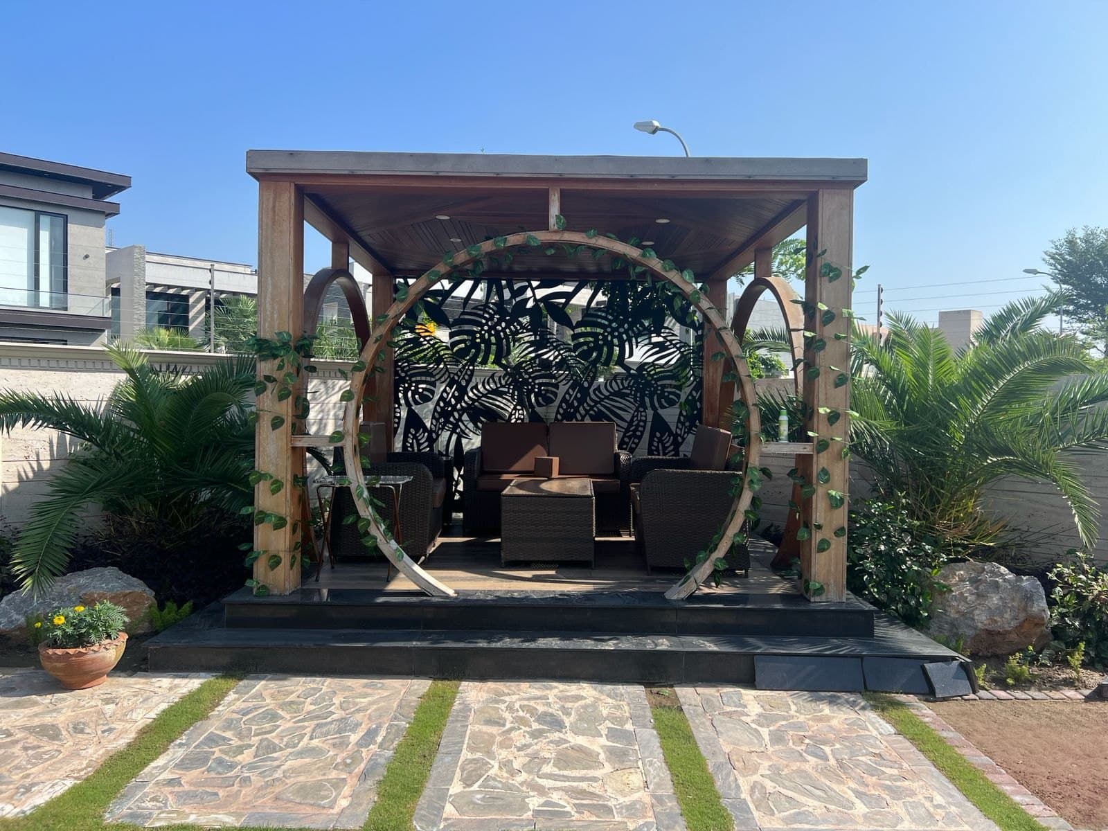 Completed GardenPlus landscape with lawn, planting and built garden features