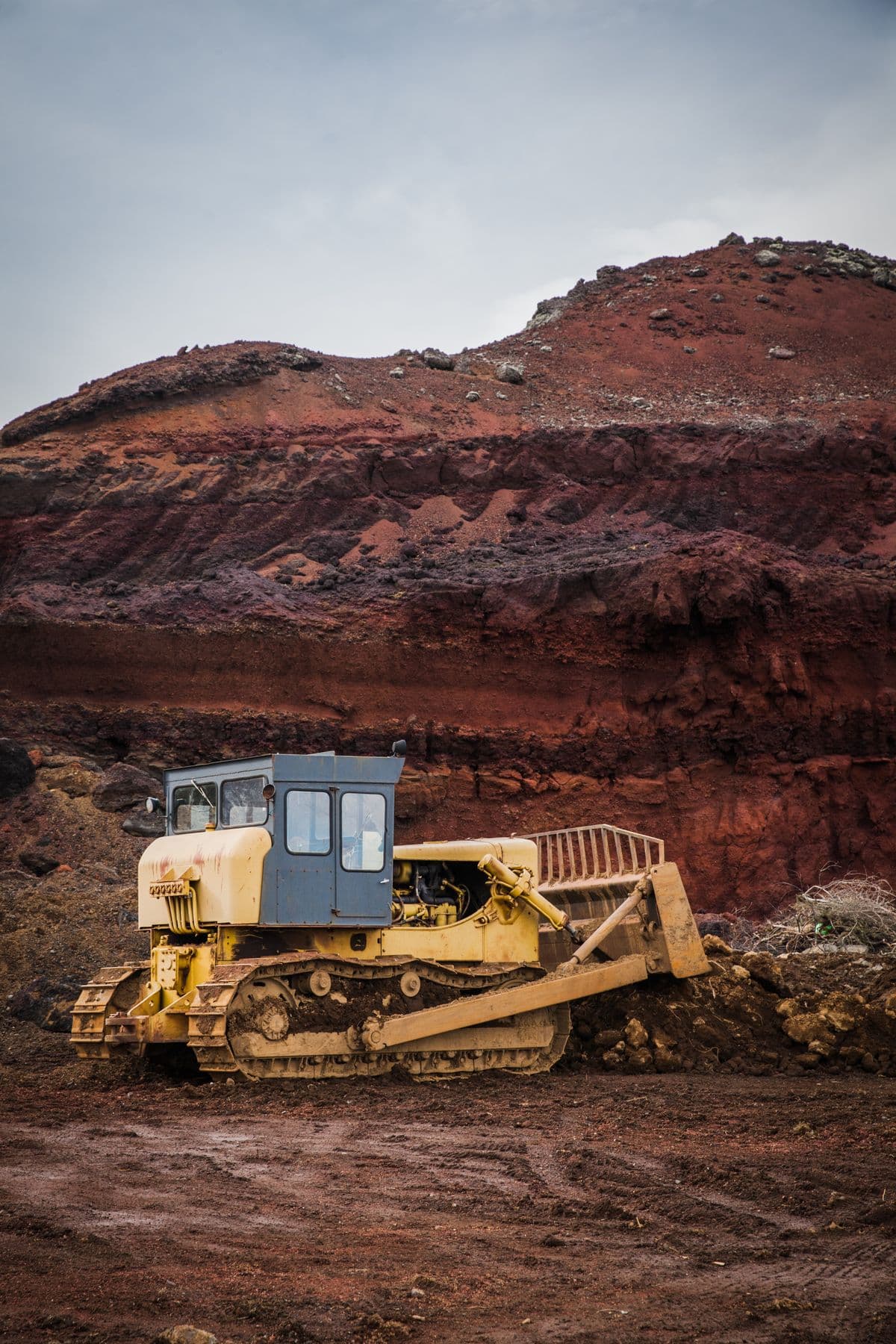 Bulldozer working on exposed ground